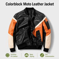 Blouson Bomber Homme Personnalisé en Cuir PU, Col Côtelé Colorblock, Fermeture Éclair, Style Moto Biker Streetwear, Manteau Décontracté en Cuir, Vêtement d'extérieur en Cuir, LOGO OEM