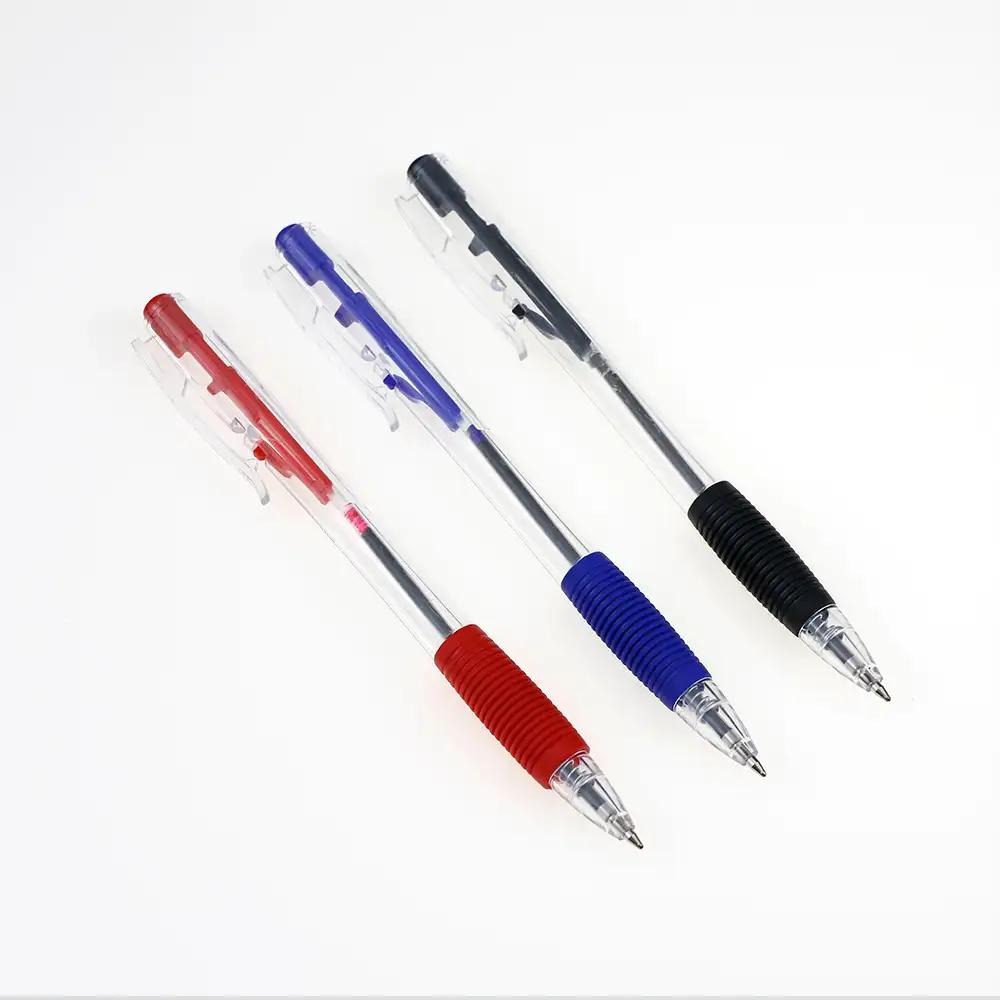 Good Quality Plastic Transparent Click Ballpoint Pen 0.7mm Cheap Black Pens for Promotional