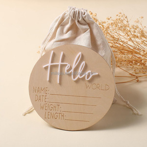 Panneau d'annonce de naissance 'Bonjour le Monde' en <span class=keywords><strong>bois</strong></span>, panneau de bienvenue pour nouveau-né, accessoire photo et souvenir - Product Image 3