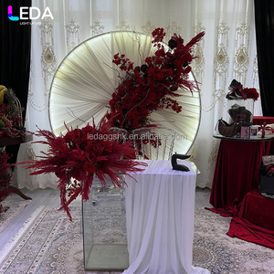 LEDA Wedding Decoration Supplies White Round Pleated Curtain Metal Led Lighted Wedding Arch <b>Backdrop</b> for Events - Product Image 1