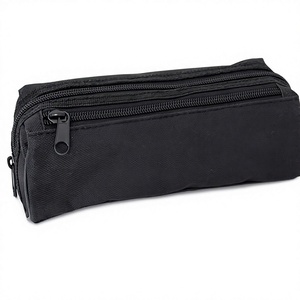 Trousse à crayons noire tendance pour l'école et le bureau, grande capacité, 2 compartiments, sans fermeture - Product Image 1