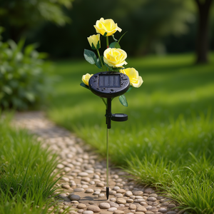 Lampe solaire de jardin en forme de rose, LED jaune, étanche, pour allée, décoration extérieure de jardin - Product Image 2