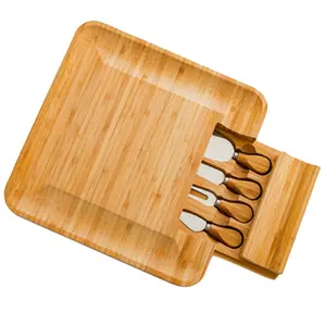 Charcuterie placa de corte de queijo de bambu, conjunto com talheres e faca