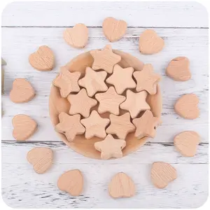 Beech Wooden Beads Heart Star Shape Baby Teether Beads for DIY Necklace Pacifier Chain Crafts Jewelry Making