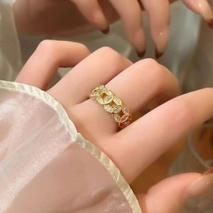 Anillo de Dedo con Moneda de los Cinco Emperadores, Chapado en Oro, con Circonitas, para Mujer, Joyería Feng Shui, Estilo Chino de Lujo - Product Image 5