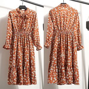 Robe Longue Fleurie Vintage en Mousseline d'Été pour Femme, Col <span class=keywords><strong>Rétro</strong></span> Décontracté Coupe Ajustée - Product Image 3