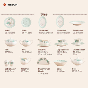 ชุดอาหารค่ำลายดอกไม้สีเขียวมิ้นท์แบบสั่งทำพิเศษจากเซรามิกเนื้อละเอียด พร้อมโลโก้สั่งทำสำหรับซูเปอร์มาร์เก็ต ร้านอาหาร และงานแต่งงาน - Product Image 2