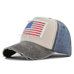 <span class=keywords><strong>Gorra</strong></span> de béisbol deportiva de sarga desgastada de 6 paneles al por mayor con parche de la bandera Old Glory y parte superior de espuma, estilo común y moderno. - Product Image 4