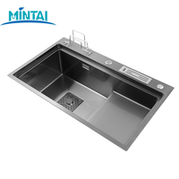 Évier de préparation de comptoir moderne en acier inoxydable satiné multifonctionnel à cuve unique, épaisseur 3,0 mm + 1,0 mm, fait main par Mita, pour restaurant et café