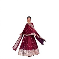 Robe Anarkali indienne moderne marron avec dupatta brodé, robe ethnique pour femme, longueur standard, séchage rapide, toutes saisons