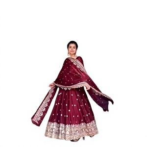 Robe Anarkali indienne moderne marron avec dupatta brodé, robe ethnique pour femme, longueur standard, séchage rapide, toutes saisons - Product Image 1
