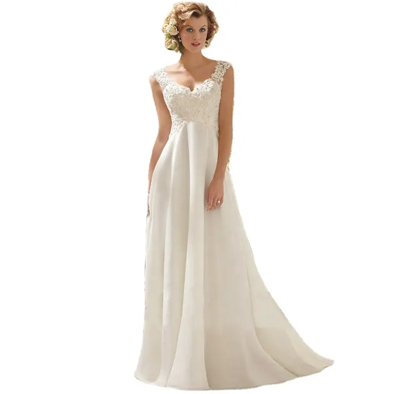 Nouvelle robe de mariée en dentelle Ackless élégante robe de mariée à bandoulière détachable simple robe de mariée légère en mousseline de soie