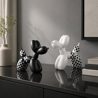 Figurine en résine chien ballon à carreaux noir et blanc, sculpture animale, ornement pour la décoration de la maison et du bureau
