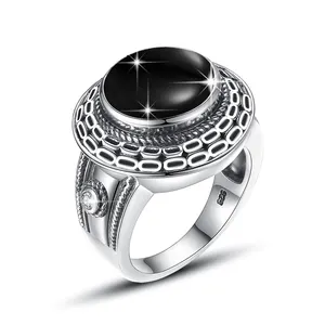 超级供应商精品珠宝定制复古洛可可艺术风格纯银925黑色玛瑙玛瑙宝石戒指女男