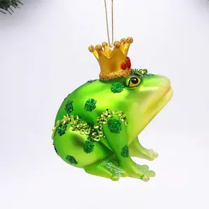 Pabrik Guangzhou Grosir Kaca Ornamen Natal Katak dengan Payet Dekorasi