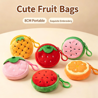 Porte-monnaie en peluche mignon en forme de fruit, porte-clés, mini sac à fermeture éclair de 8 cm pour écouteurs, pochette de rangement Kawaii pour filles et enfants