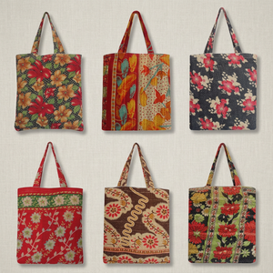 กระเป๋าทำด้วยมือที่สวยงามกระเป๋าวินเทจที่มีการพิมพ์ที่ยอดเยี่ยมกระเป๋า Kantha Tote - Product Image 3