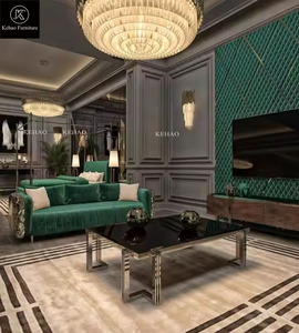 Di alta qualità in ottone divano Villa mobili oro italiano di lusso in velluto verde poltrona <span class=keywords><strong>e</strong></span> soggiorno divano Set - Product Image 1