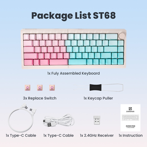 Clavier mécanique divisé haute performance Zornher ST68, sans fil, rétroéclairage RVB, échange à chaud, USB Type-C, clavier <span class=keywords><strong>de</strong></span> jeu - Product Image 6