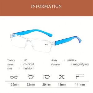 Gafas de Lectura Cuadradas Pequeñas Ultraligeras TR90 Sin Montura para Hombre y Mujer, Moda 2025 - Product Image 3