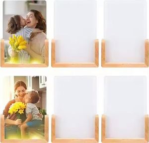 <b>4</b>" <b>X</b> <b>6</b>" Sublimation Blank Acrylic LED Night Light Picture <b>Frames</b> With Warm Color Wood Base for Mother's Day Wedding Home - Product Image 2