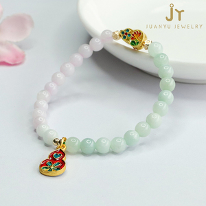 Bracelets de jade vert en pierre naturelle avec pompon <span class=keywords><strong>gourde</strong></span> Bracelets de perles de jade du Myanmar Bijoux de mode Bracelets de perles de jadéite de Birmanie - Product Image 4