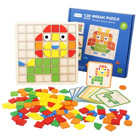 C02363 mosaico de madera 3D rompecabezas educación temprana cognición Montessori rompecabezas juguetes Qitangram estudiante niños regalo al por mayor