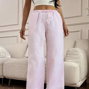 Pantaloni Casual Estivi Rosa a Gamba Larga, <span class=keywords><strong>Vita</strong></span> Elastica <span class=keywords><strong>Bassa</strong></span>, Vestibilità Ampia, Lavati, Traspiranti e Comodi - Vendita all'Ingrosso - Product Image 4