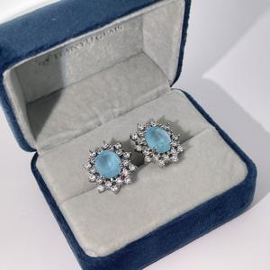 Tianyu Gems Classic Luxury Women's <b>Stud</b> <b>Earrings</b> in Brass Gold Plating Featuring Oval Sea-<b>Blue</b> Zircon Geometric Design - Product Image 6