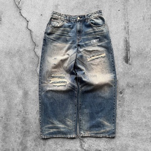 Jean en denim épais 14 oz de haute qualité pour homme, coupe large, motif éclaboussures d'encre, délavé, style oversize et baggy - Product Image 3