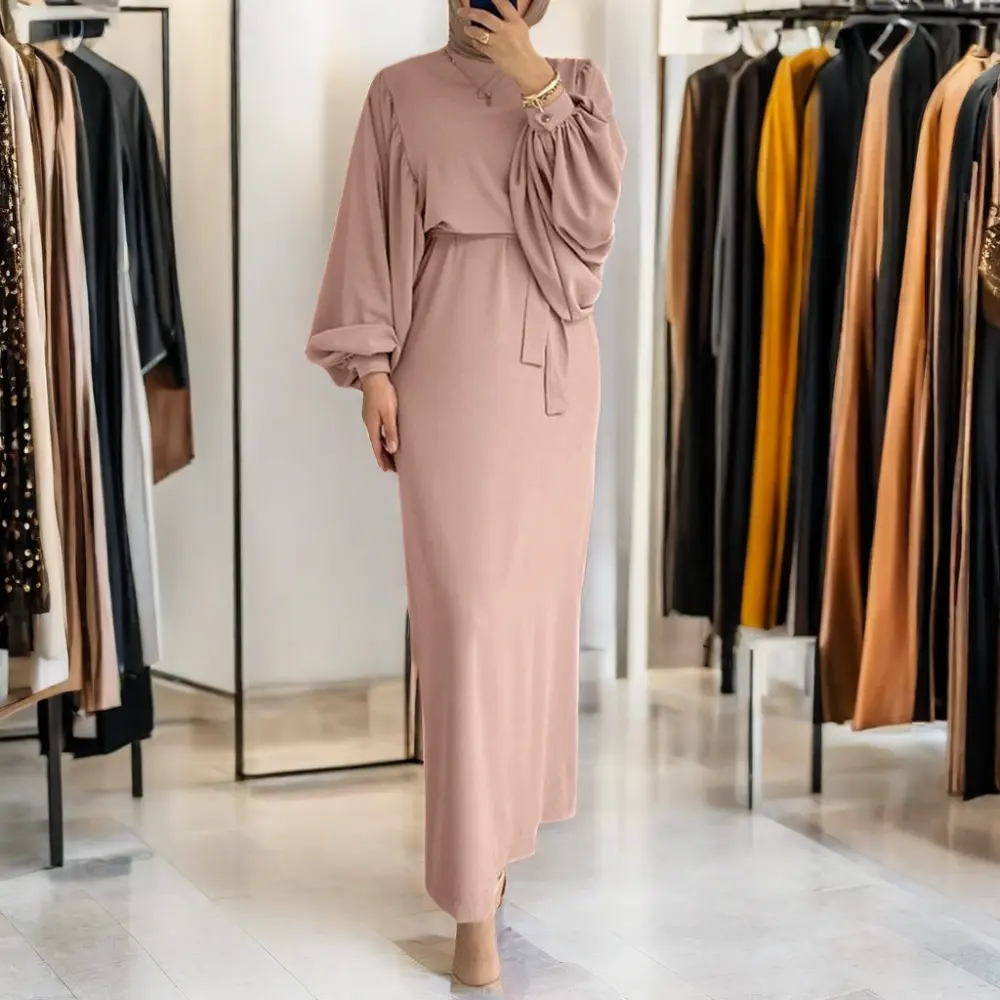 YWQS 2024 Elegant Long Robe Abaya Breathable and Lightweight Polyester Dress for Women for Malay Indonesian Muslim Adult Size