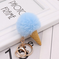 Porte-clés en peluche pompon pour sacs, pour femmes, pendentif doux de dessin animé, porte-clés léger, mignon pompon boule de crème glacée