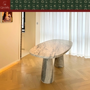 Table à manger ovale GOLDKING pour la salle à manger moderne, en <span class=keywords><strong>marbre</strong></span> veiné gris clair, base monolithique à double cône, OEM ODM Direct - Product Image 3