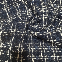 Tela Tweed a Cuadros Azul Marino y Blanco, 100% Poliéster, 421GSM, 57/58 Pulgadas, Tejido Grueso, Transpirable y Ecológico para Abrigos y Trajes