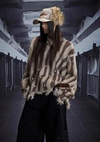 Original Perlenbesetzter Faux-Mohair Colorblock-Pullover mit Rohkante, Extra Lange Ärmel, Rundhalsausschnitt für Herbst & Winter
