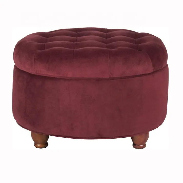 2023 Red Berry Fabric Large Button Tufted Round Footstool Tufted Velvet Round Storage Ottoman Pouf Stools Ottomans for Home