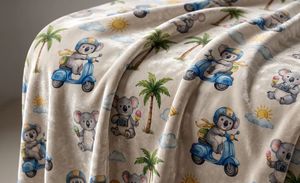 Tissu d'ameublement imprimé Koalas classiques sur scooters bleus, vendu au mètre, motif animalier charmant pour meubles - Product Image 5