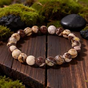 Bracelet en pierre de zèbre marron rond rétro artistique exotique en gros, Yiwu - Product Image 2