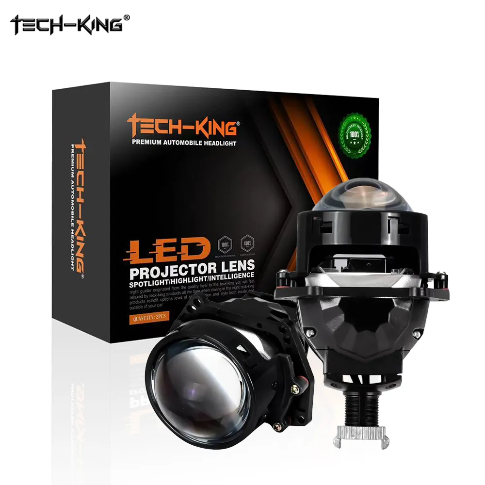 TECH KING araç aydınlatma sistemi, LED projektör Bi lazer Lens far camı LED yüksek düşük işın bi led projektör Lens 3.0 evrensel