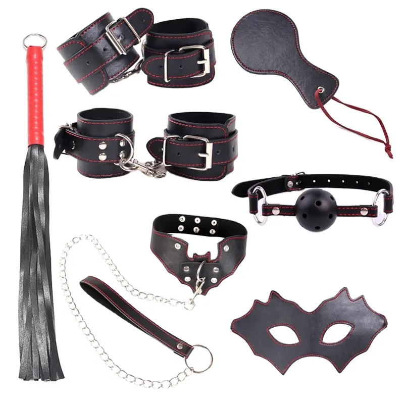 I prodotti del negozio del sesso 7 PC bdsm bondage restrizioni di cuoio di vendita caldo kit giocattoli set per il gioco SM