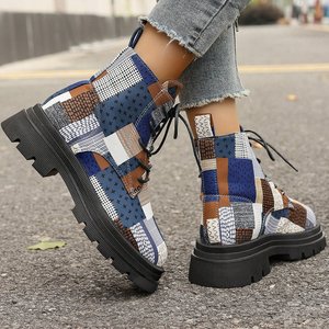 Stivaletti da <span class=keywords><strong>donna</strong></span> con Logo personalizzato di tendenza di ultima moda con plateau Casual con stampa completa <span class=keywords><strong>blu</strong></span> <span class=keywords><strong>stivali</strong></span> corti - Product Image 4