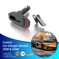 Émetteur FM Bluetooth pour voiture avec écouteurs sans fil, chargeur rapide PD QC3.0, double port USB, lecteur MP3 mains libres, kit voiture pour voitures 12-24V