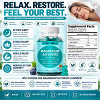 Gummies de glycinate de magnésium, complément alimentaire naturel 500 mg, 60 unités, saveur myrtille, pour adultes, soutien musculaire et osseux, sommeil