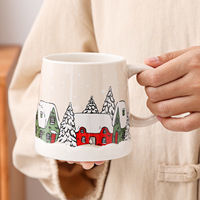 Mug en céramique personnalisé de haute qualité, design de dessin animé écologique, motif maison de neige, rose, forme unique, compatible lave-vaisselle et micro-ondes