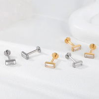 Pendiente de titanio Gaby G23 Classic ASTM de grado implante con parte trasera plana, tipo tragus, anodizado, con garra para labret