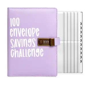 Money Saving Challenge Book for Budgeting Saving Money and Reaching $5,050 Goal purple 100 day envelope challenge binder