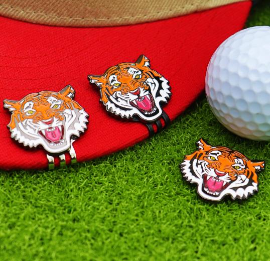2024 New Golf Accessories Metal Tiger Ball Marker with Hat Clip Wholesale Iron Product Soft Enamel Process