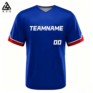 Maillots <span class=keywords><strong>de</strong></span> football thaïlandais bleus personnalisés en gros, col en V, design personnalisé, unisexe, adolescents, OEM, manches courtes, séchage rapide - Product Image 1