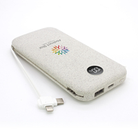 2022 Ramah Lingkungan Jerami Gandum LCD Display Ramping Power Bank Dibangun 3 In 1 Kabel Power Bank 10000Mah Gadget Promosi Portabel