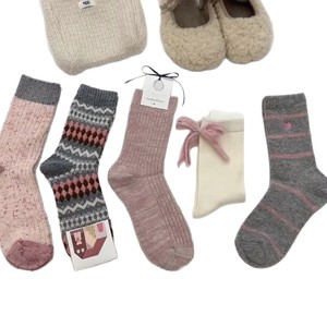 Women's Mid Calf <b>Socks</b> Thickening Thermo Fair Isle Slouch Style Korean Sweet <b>Long</b> <b>Socks</b> With Bow Autumn Winter Wear - Product Image 4